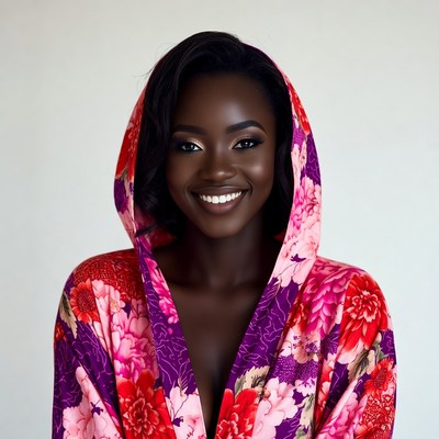African woman in floral hoodie