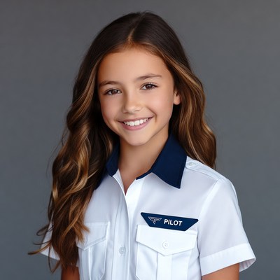 Smiling girl in pilot uniform