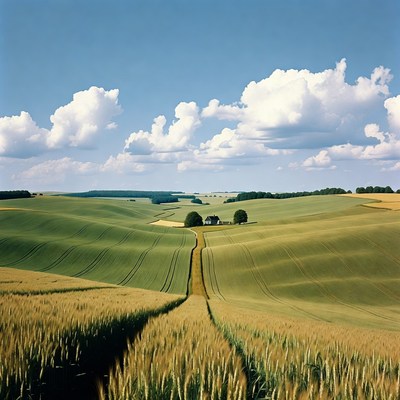 Small House in Rolling Wheat Fields