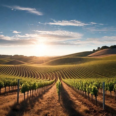 Vineyard Rows at Sunset