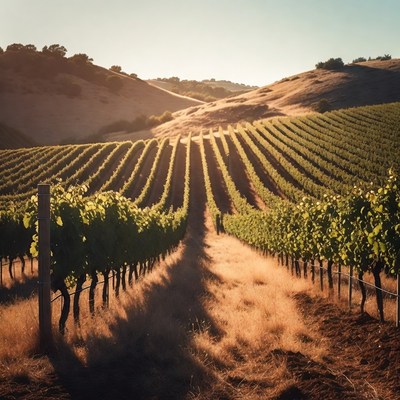 Vineyard Rows at Sunset