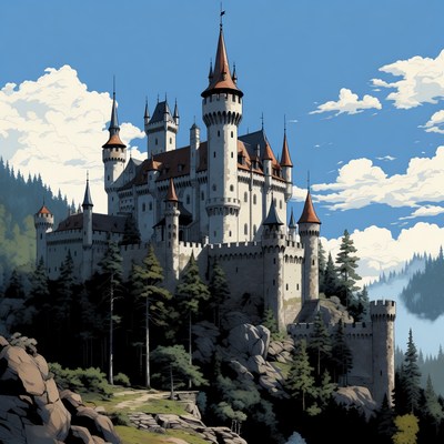 Majestic Castle on Mountain Cliff