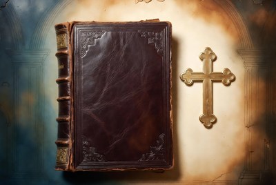 Open Bible with Golden Cross