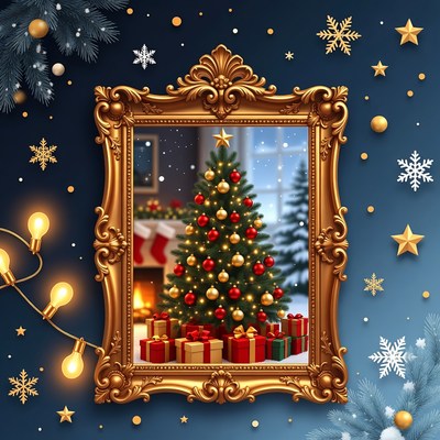 Christmas Tree in Ornate Gold Frame