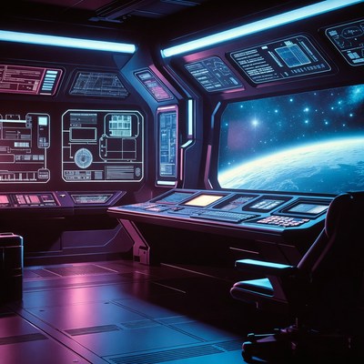 Futuristic Spaceship Bridge with Earth View