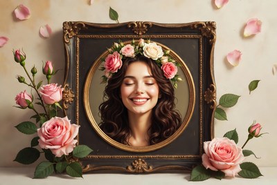 Woman in flower crown portrait frame