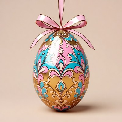 Decorated Easter Egg with Pink Ribbon