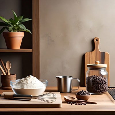 Baking Ingredients on Wooden Counter