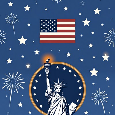 Statue of Liberty with fireworks