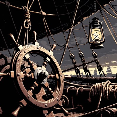 Pirate Ship Wheel with Lantern