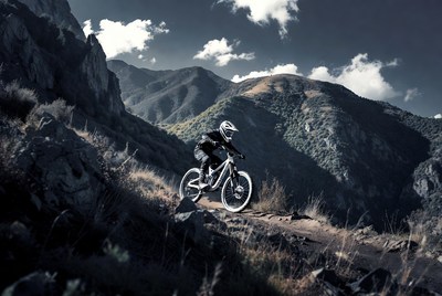 Mountain biker riding rocky trail