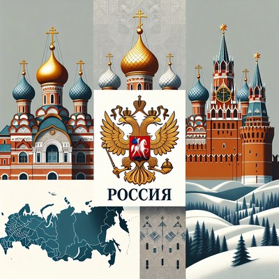 Russian Coat of Arms and Saint Basil's Cathedral