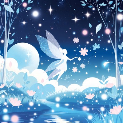 Fairy Holding Flower in Night Forest