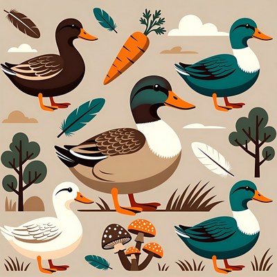 Colorful Cartoon Ducks with Carrots