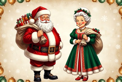 Santa Claus and Mrs. Claus with gifts