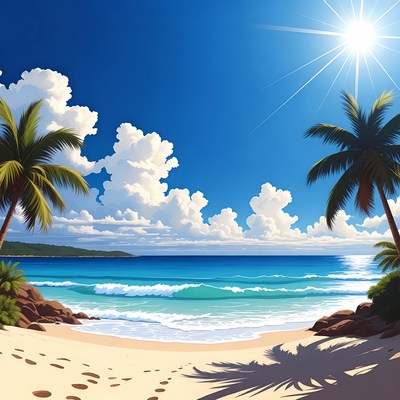 Tropical Beach with Palm Trees