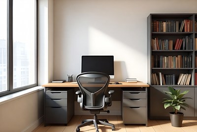 Modern Office Desk with Empty Chair