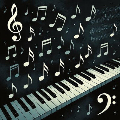 Piano with Floating Musical Notes