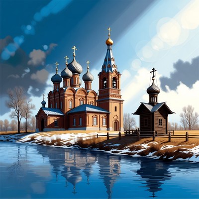 Russian Orthodox Church Winter Landscape