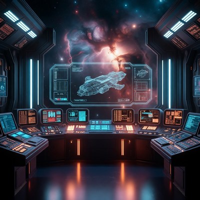 Futuristic Spaceship Bridge Hologram