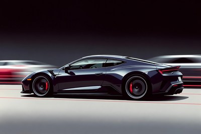 Black Supercar Speeding on Race Track