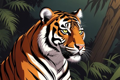 Tiger in jungle illustration