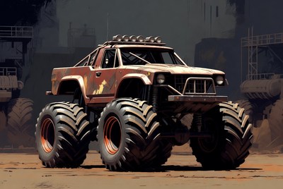 Rusty Monster Truck in Cyberpunk City