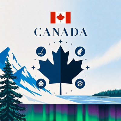 Canada Flag with Mountains and Aurora