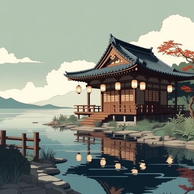 Japanese Temple by Lakeside