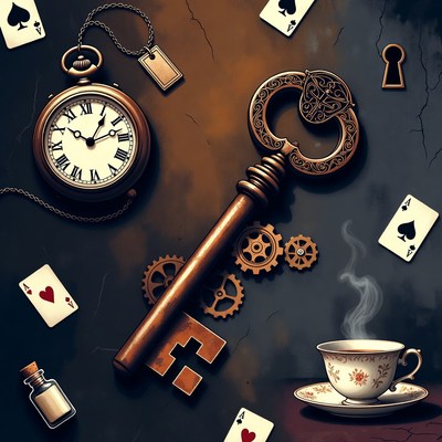Steampunk Key Clock Cards Teacup