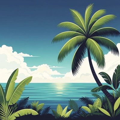 Tropical Palm Tree Beach Illustration