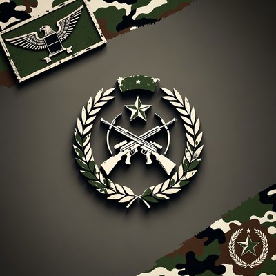 Military Camo Badge with Crossed Rifles