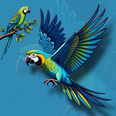 Colorful Parrots Flying on Branch