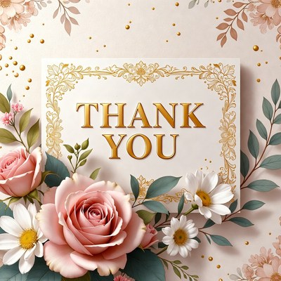 Thank You Card with Pink Roses