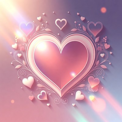 Shiny Pink Heart with Hearts and Vines