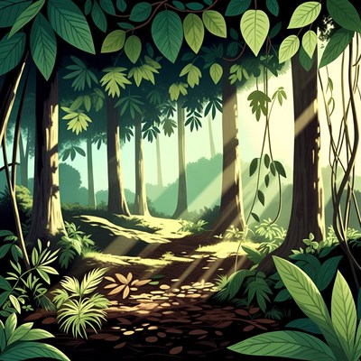 Lush Jungle Path with Sunbeams