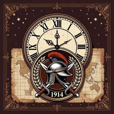 1914 Clock with Helmet and World Map