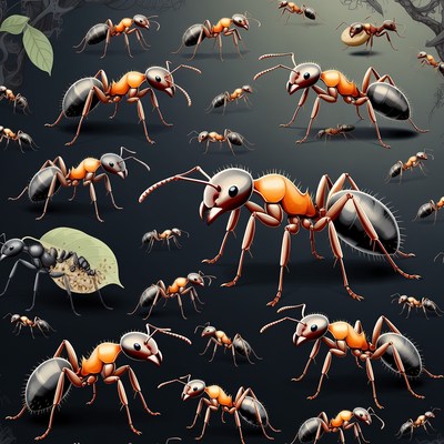 Group of ants on dark background