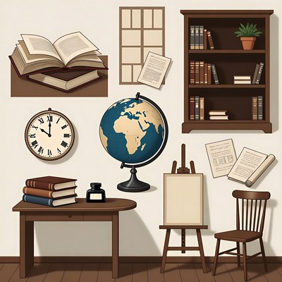 Cozy Wooden Study Room Illustration