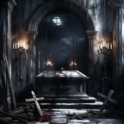 Spooky Gothic Tomb with Moonlight