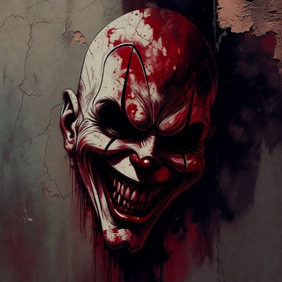 Bloody Grinning Clown Mask on Wall