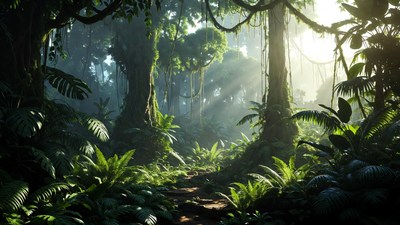 Lush Tropical Jungle Path Sunlight