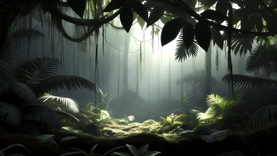 Misty Jungle Forest with Vines