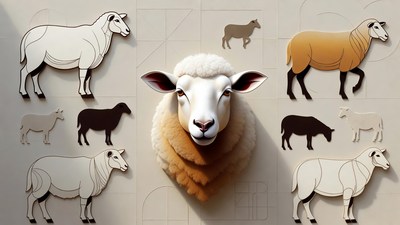 White Sheep Surrounded by Outline Sheep