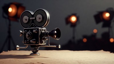 Vintage Movie Camera on Tripod