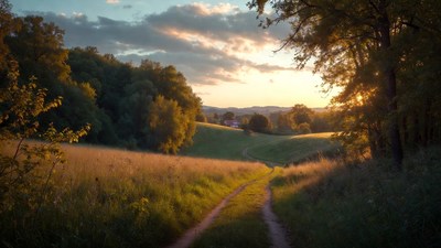 Dirt Path Through Autumn Forest Meadow