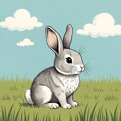 Cute gray bunny on grass