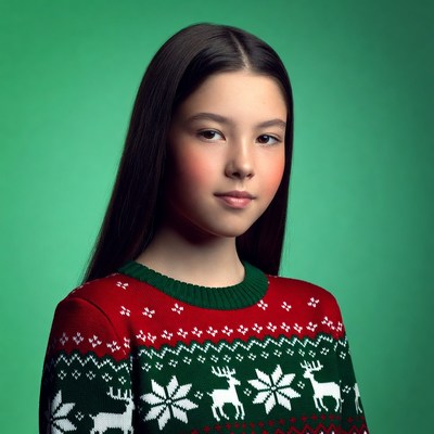 Asian girl in Christmas sweater