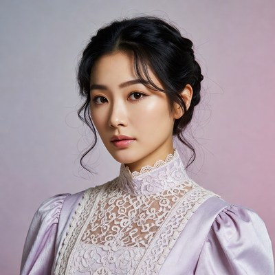 Asian woman in Victorian lace dress