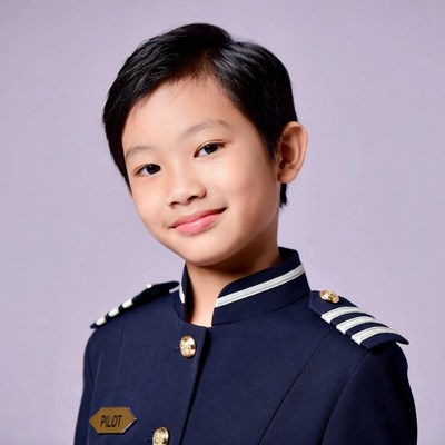 Asian boy in pilot uniform